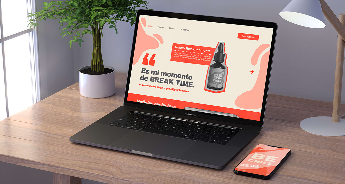 Implementación de la página web de BE CHILL en un mockup de ordenador